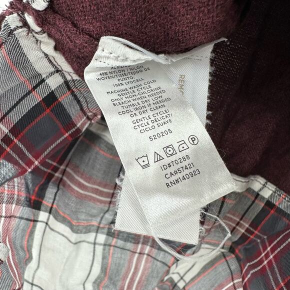 Loft Size Medium Sweater Maroon Red Plaid‎ Layered Look Keyhole Back Academic - Picture 4 of 5